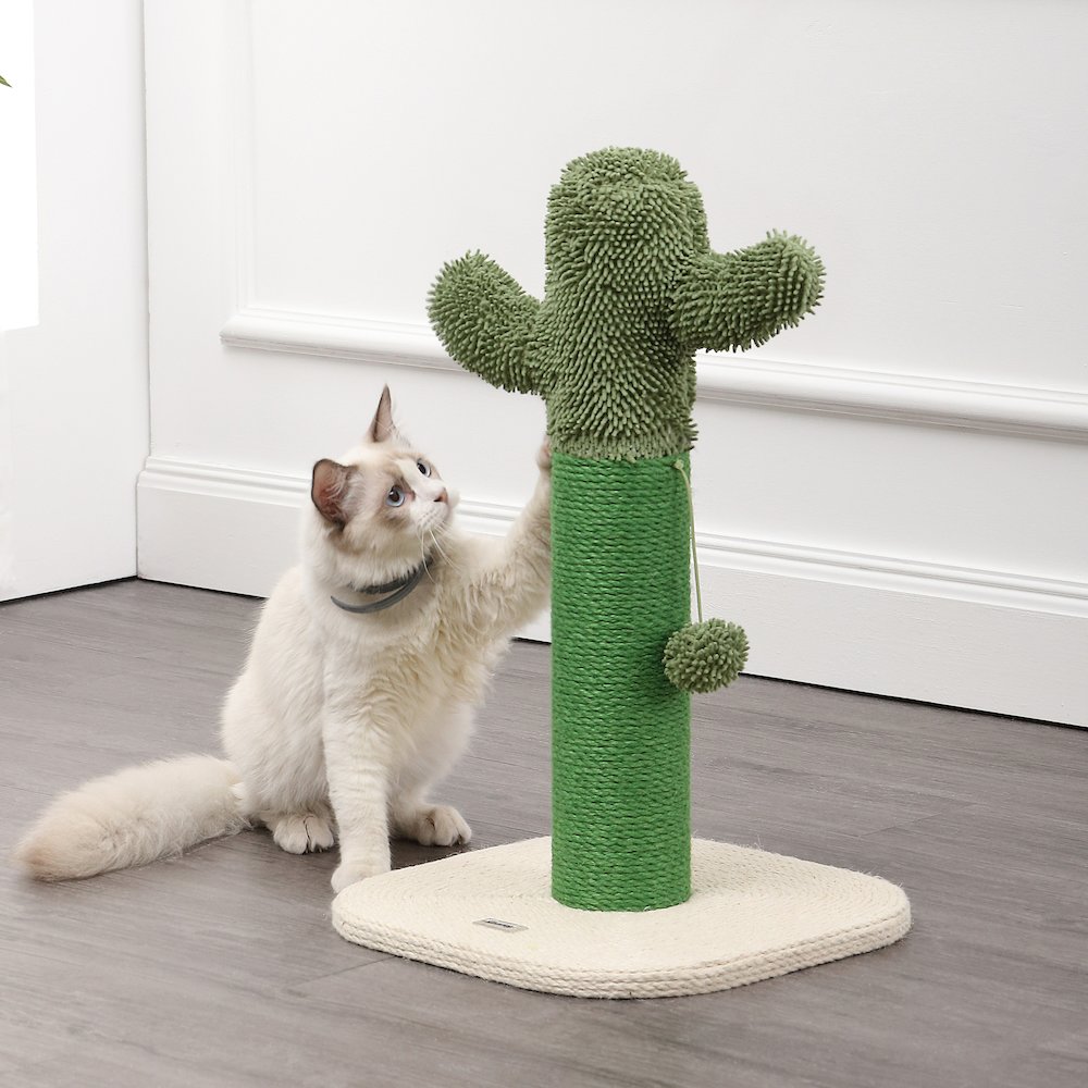 Pecos Modern Jute Cactus Cat Scratching Post With Fuzzy Toy