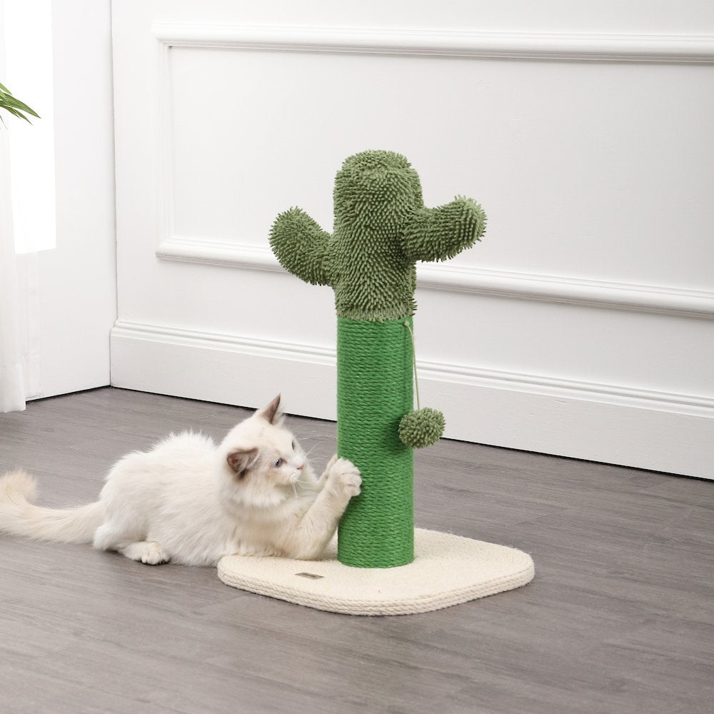 Pecos Modern Jute Cactus Cat Scratching Post With Fuzzy Toy