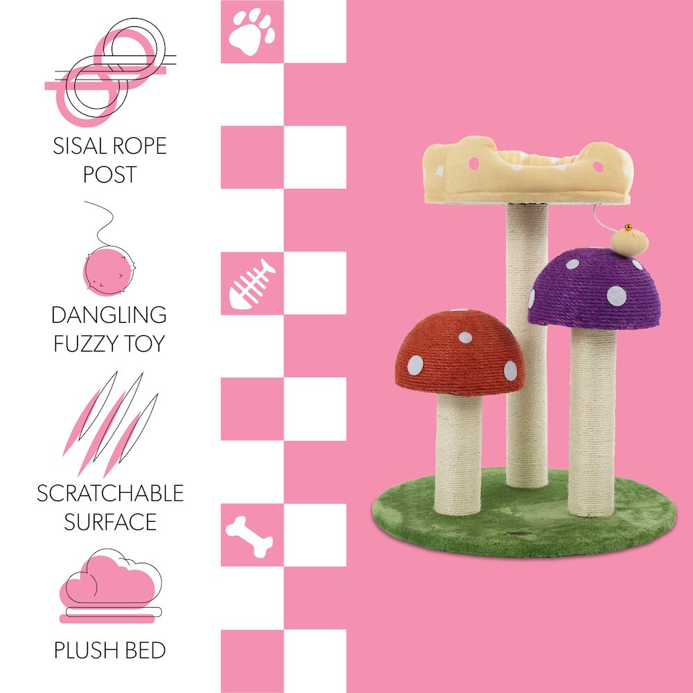 Pixie 3-Tier Cottage Sisal Mushroom Cat Tree With Scratching Posts