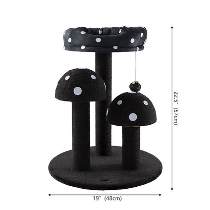 Pixie 3-Tier Sisal Mushroom Cat Tree, Posts, Perch & Bell Toy, Black/White