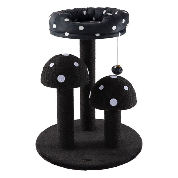Pixie 3-Tier Sisal Mushroom Cat Tree, Posts, Perch & Bell Toy, Black/White