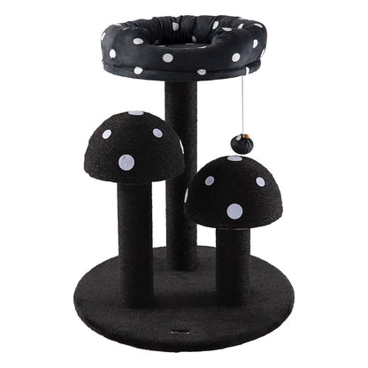 Pixie 3-Tier Sisal Mushroom Cat Tree, Posts, Perch & Bell Toy, Black/White