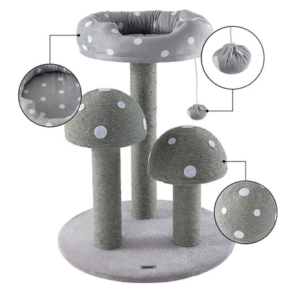 Pixie 3-Tier Sisal Mushroom Cat Tree, Posts, Perch & Bell Toy, Grey/White