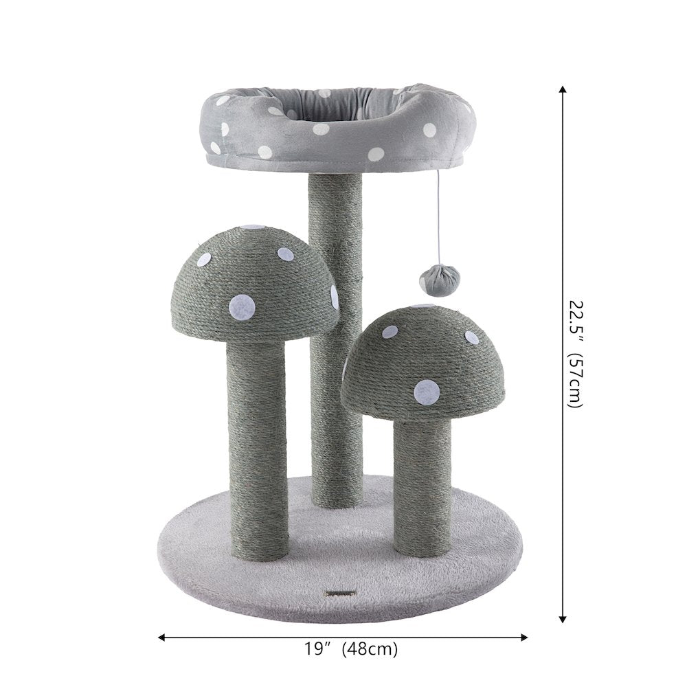 Pixie 3-Tier Sisal Mushroom Cat Tree, Posts, Perch & Bell Toy, Grey/White
