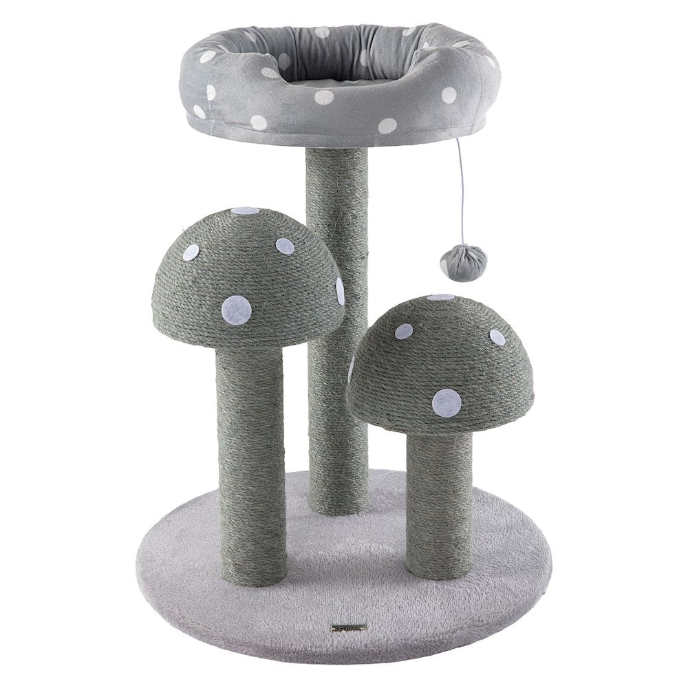 Pixie 3-Tier Sisal Mushroom Cat Tree, Posts, Perch & Bell Toy, Grey/White