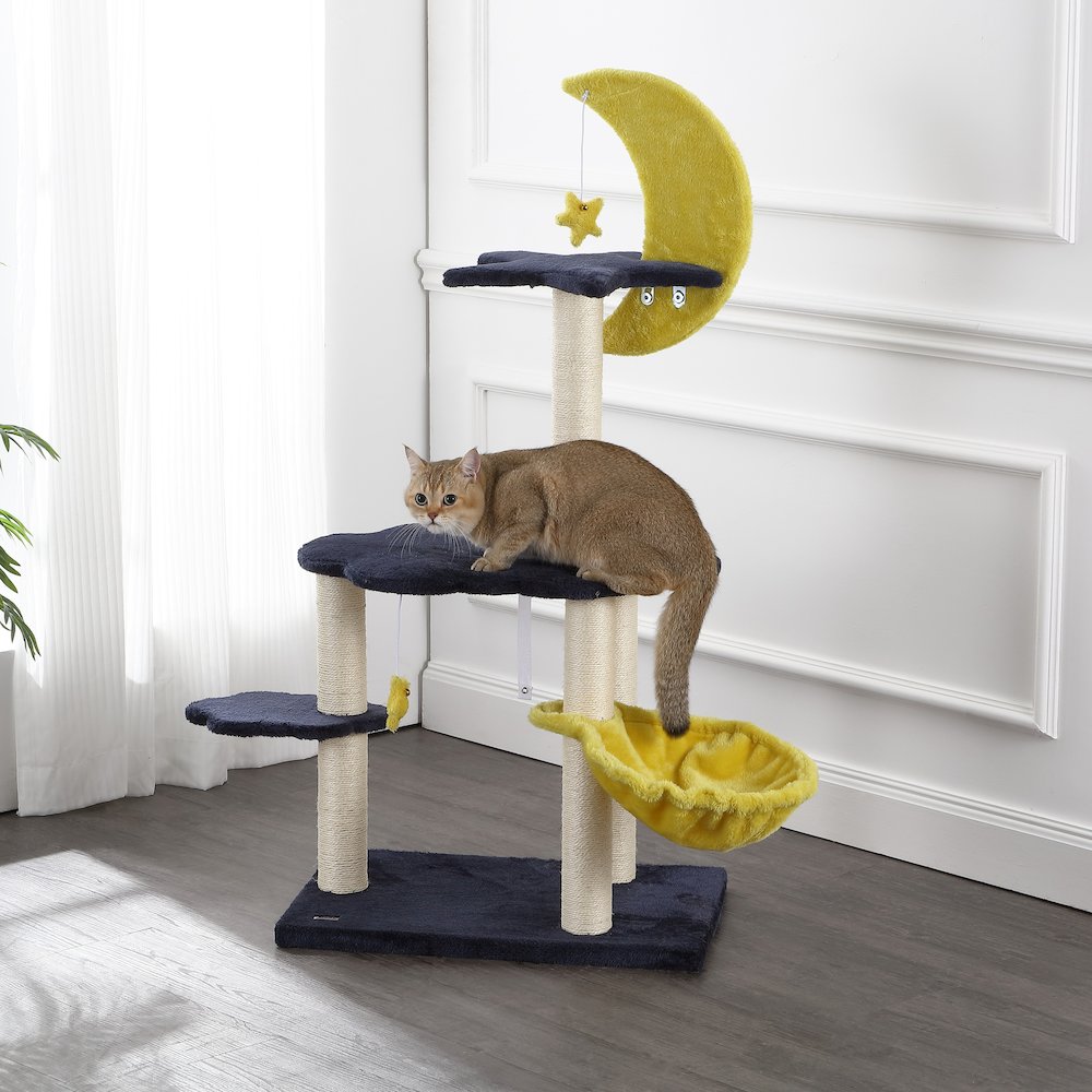 Aurora 3-Tier Modern Sisal Moon And Stars Cat Tree With Scratching Posts