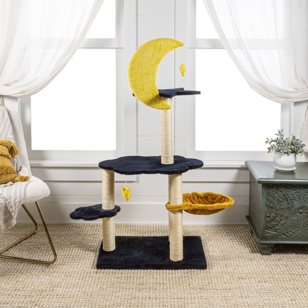 Aurora 3-Tier Modern Sisal Moon And Stars Cat Tree With Scratching Posts