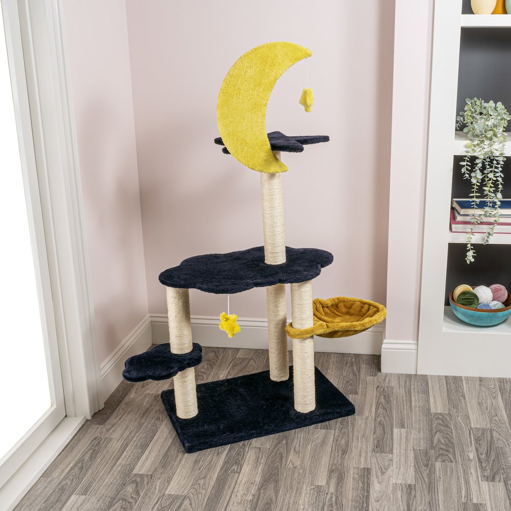 Aurora 3-Tier Modern Sisal Moon And Stars Cat Tree With Scratching Posts