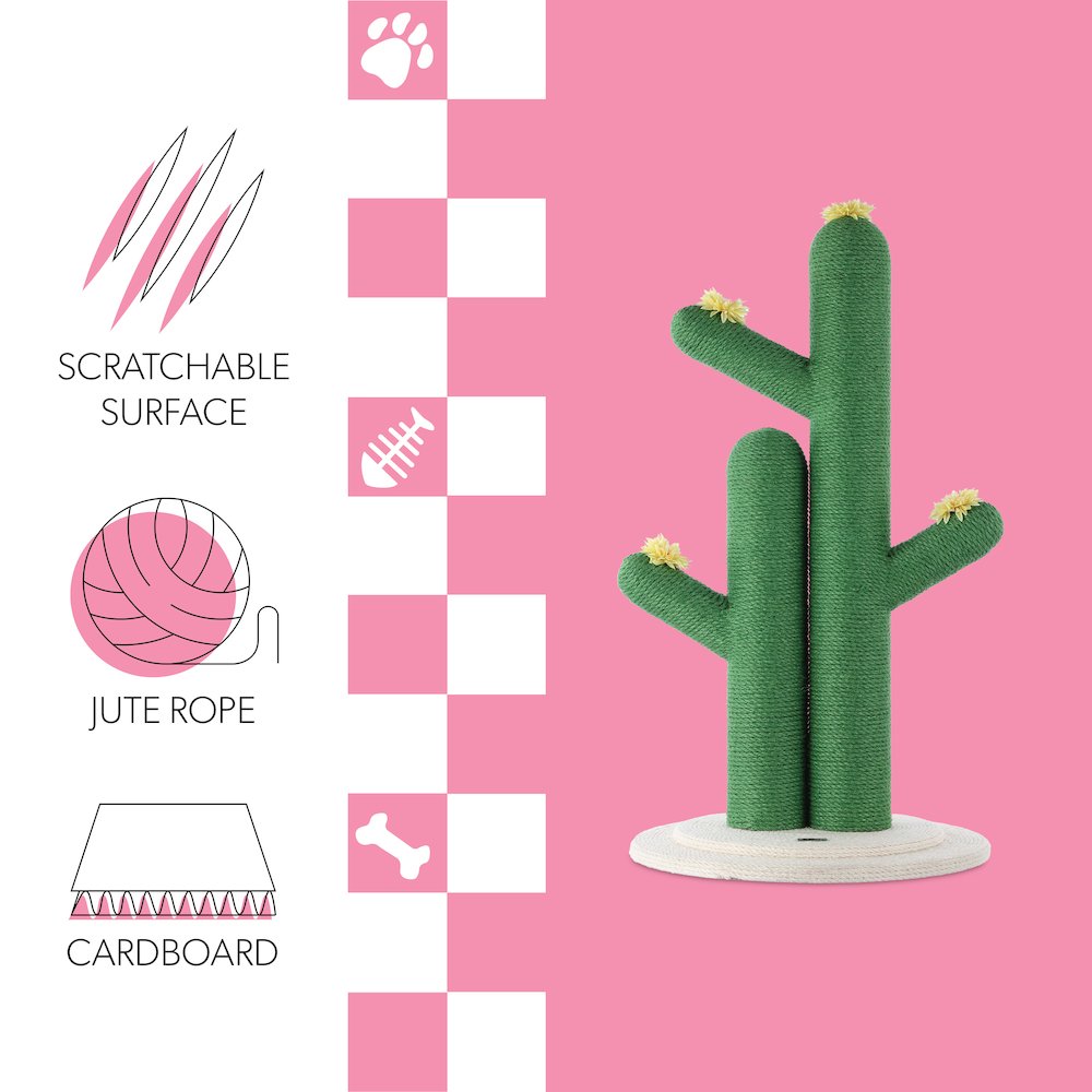 Socorro Modern Jute Double-Cactus Cat Scratching Post With Flower Toys