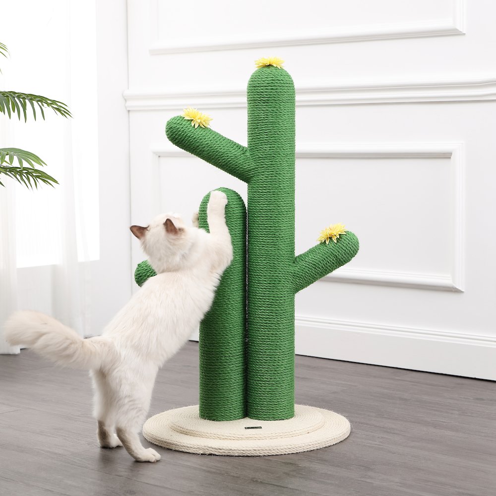 Socorro Modern Jute Double-Cactus Cat Scratching Post With Flower Toys