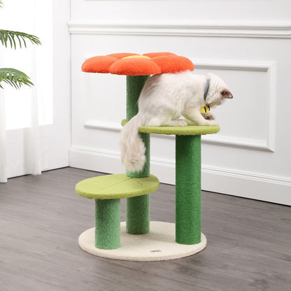 Poppy 3-Tier Modern Jute Flower Cat Tree With Dangling Toy