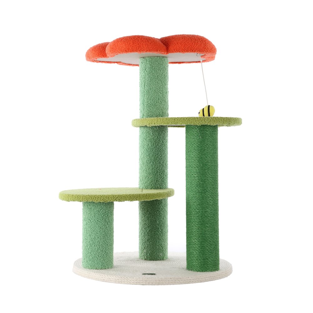 Poppy 3-Tier Modern Jute Flower Cat Tree With Dangling Toy