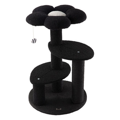 Poppy 3-Tier Modern Jute Flower Cat Tree with Dangling Toy, Black/White