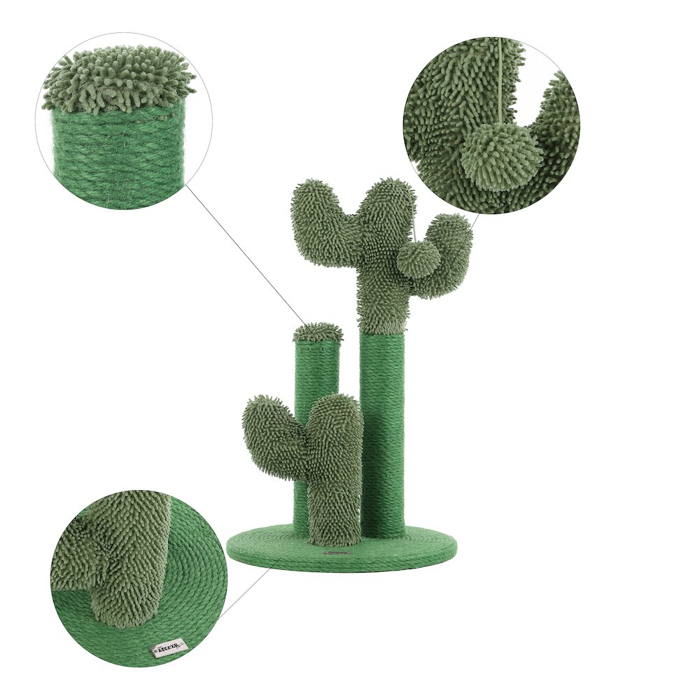 Marfa Modern Jute Triple-Cactus Cat Scratching Post With Fuzzy Toy