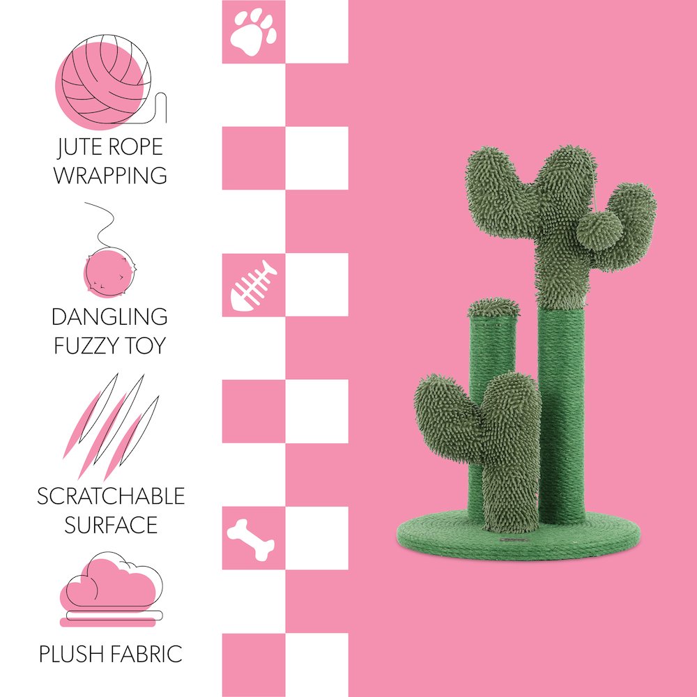 Marfa Modern Jute Triple-Cactus Cat Scratching Post With Fuzzy Toy