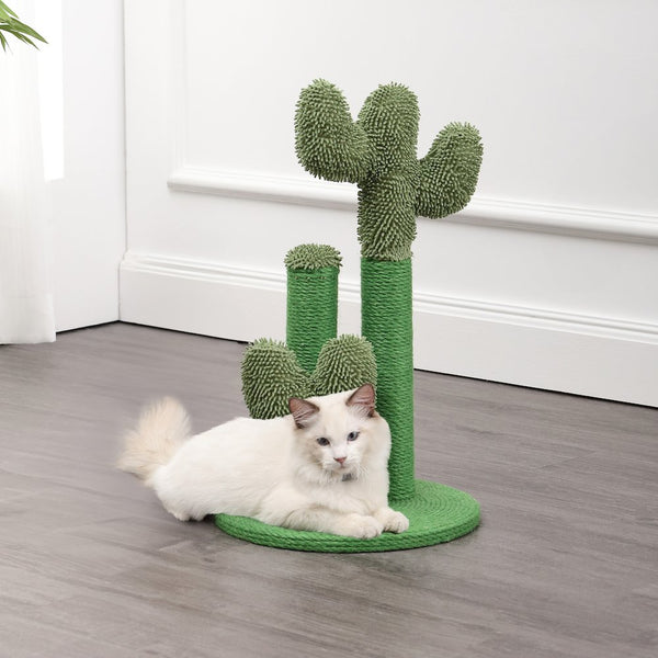 Marfa Modern Jute Triple-Cactus Cat Scratching Post With Fuzzy Toy