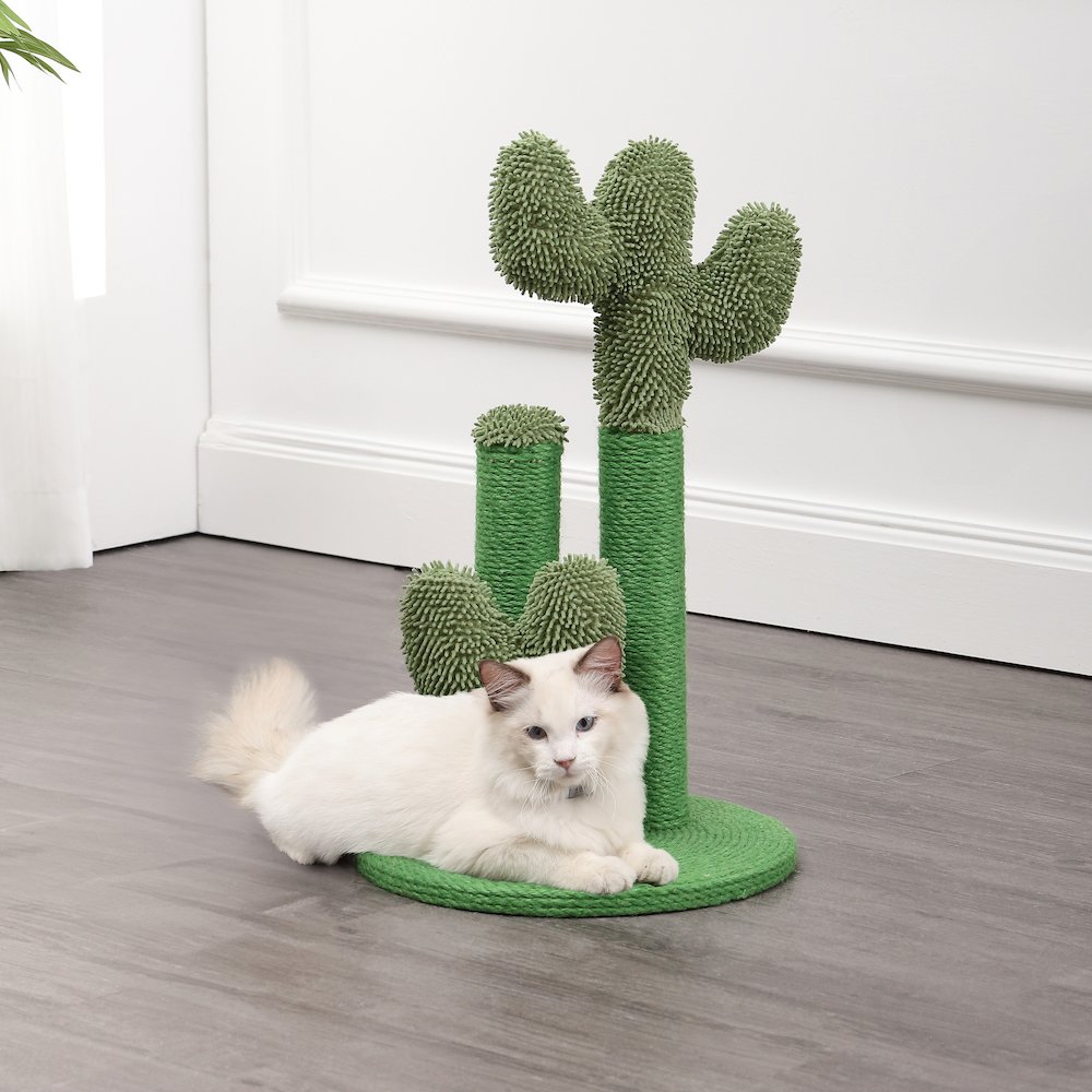 Marfa Modern Jute Triple-Cactus Cat Scratching Post With Fuzzy Toy