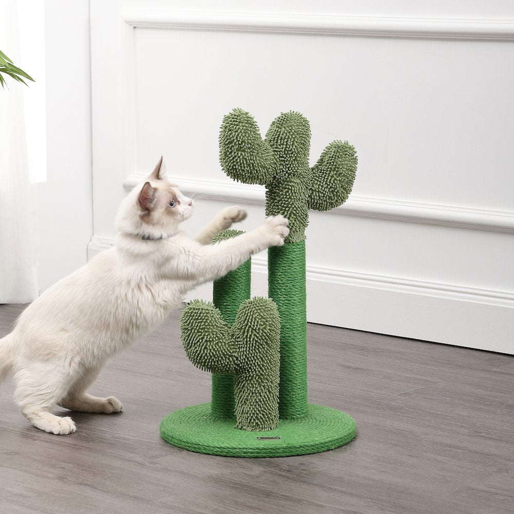 Marfa Modern Jute Triple-Cactus Cat Scratching Post With Fuzzy Toy