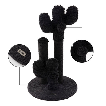 Marfa Modern Jute Triple-Cactus Cat Scratching Post with Fuzzy Toy, Black