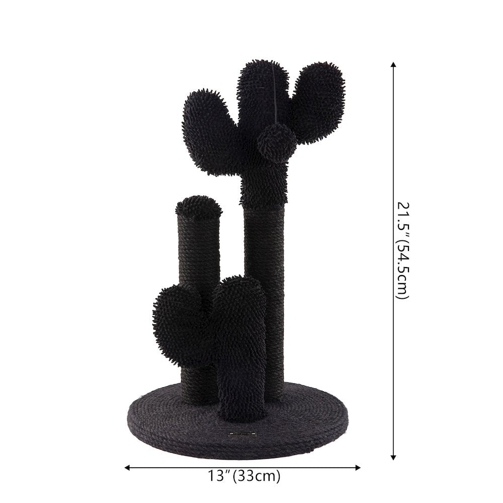 Marfa Modern Jute Triple-Cactus Cat Scratching Post with Fuzzy Toy, Black