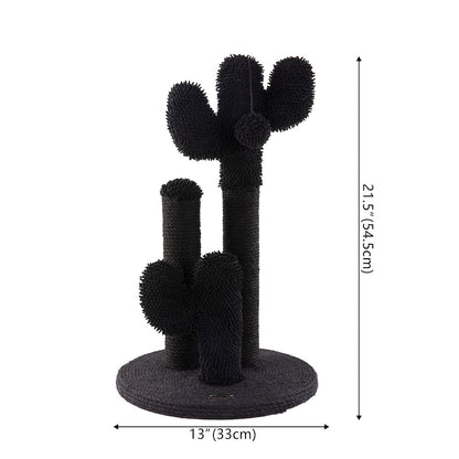 Marfa Modern Jute Triple-Cactus Cat Scratching Post with Fuzzy Toy, Black