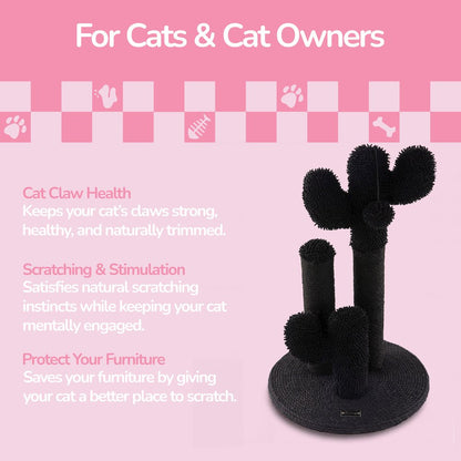 Marfa Modern Jute Triple-Cactus Cat Scratching Post with Fuzzy Toy, Black