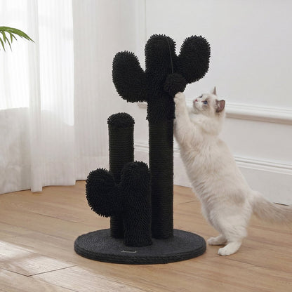 Marfa Modern Jute Triple-Cactus Cat Scratching Post with Fuzzy Toy, Black