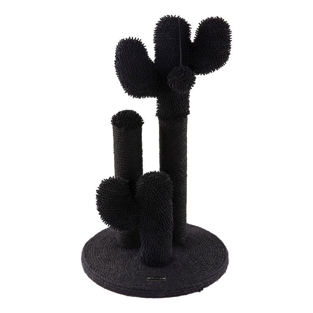 Marfa Modern Jute Triple-Cactus Cat Scratching Post with Fuzzy Toy, Black