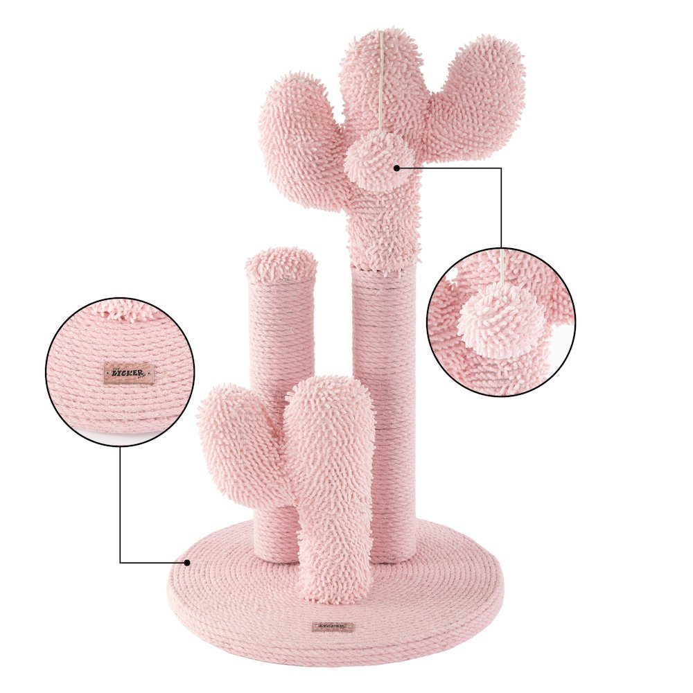 Marfa Modern Jute Triple-Cactus Cat Scratching Post with Fuzzy Toy, Pink