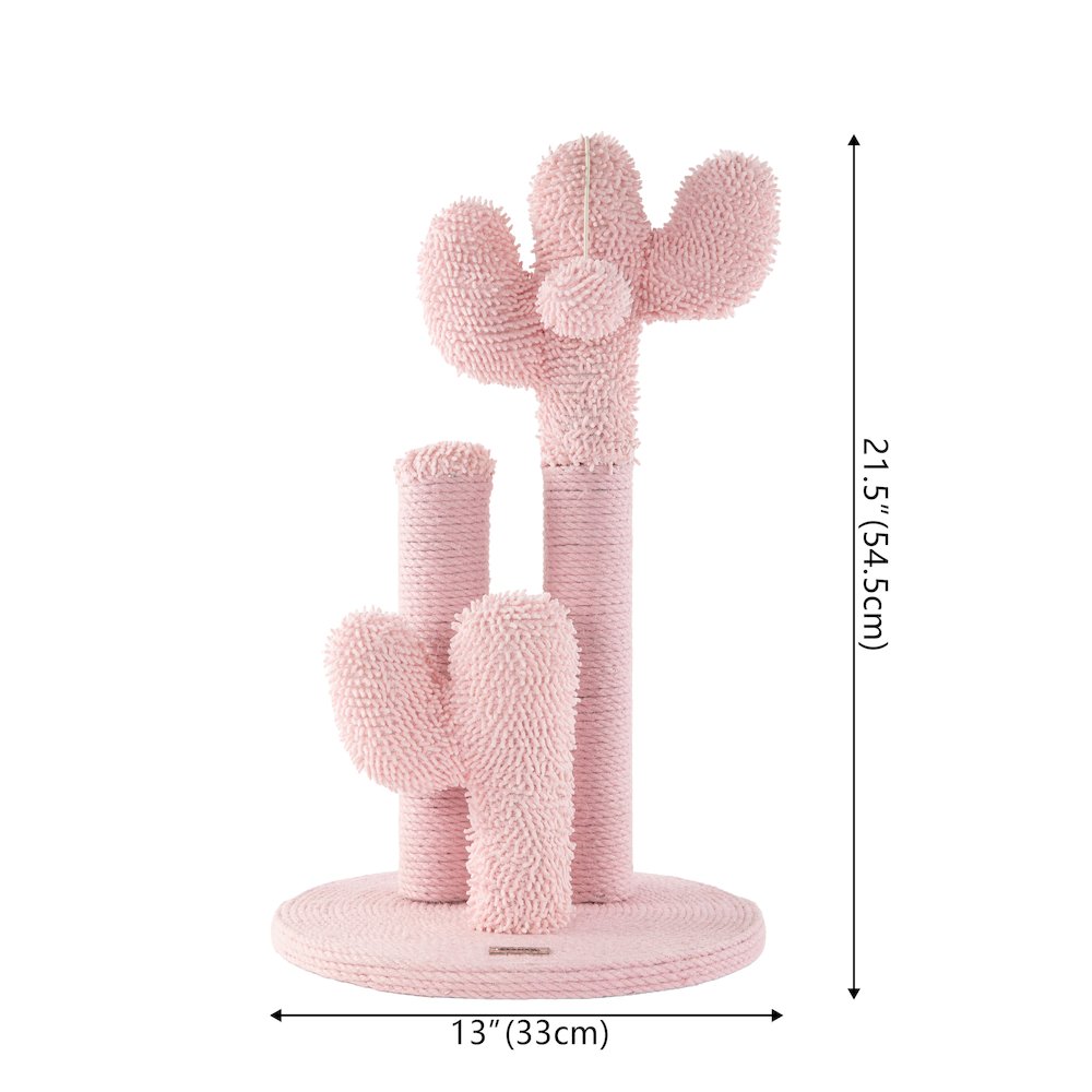 Marfa Modern Jute Triple-Cactus Cat Scratching Post with Fuzzy Toy, Pink