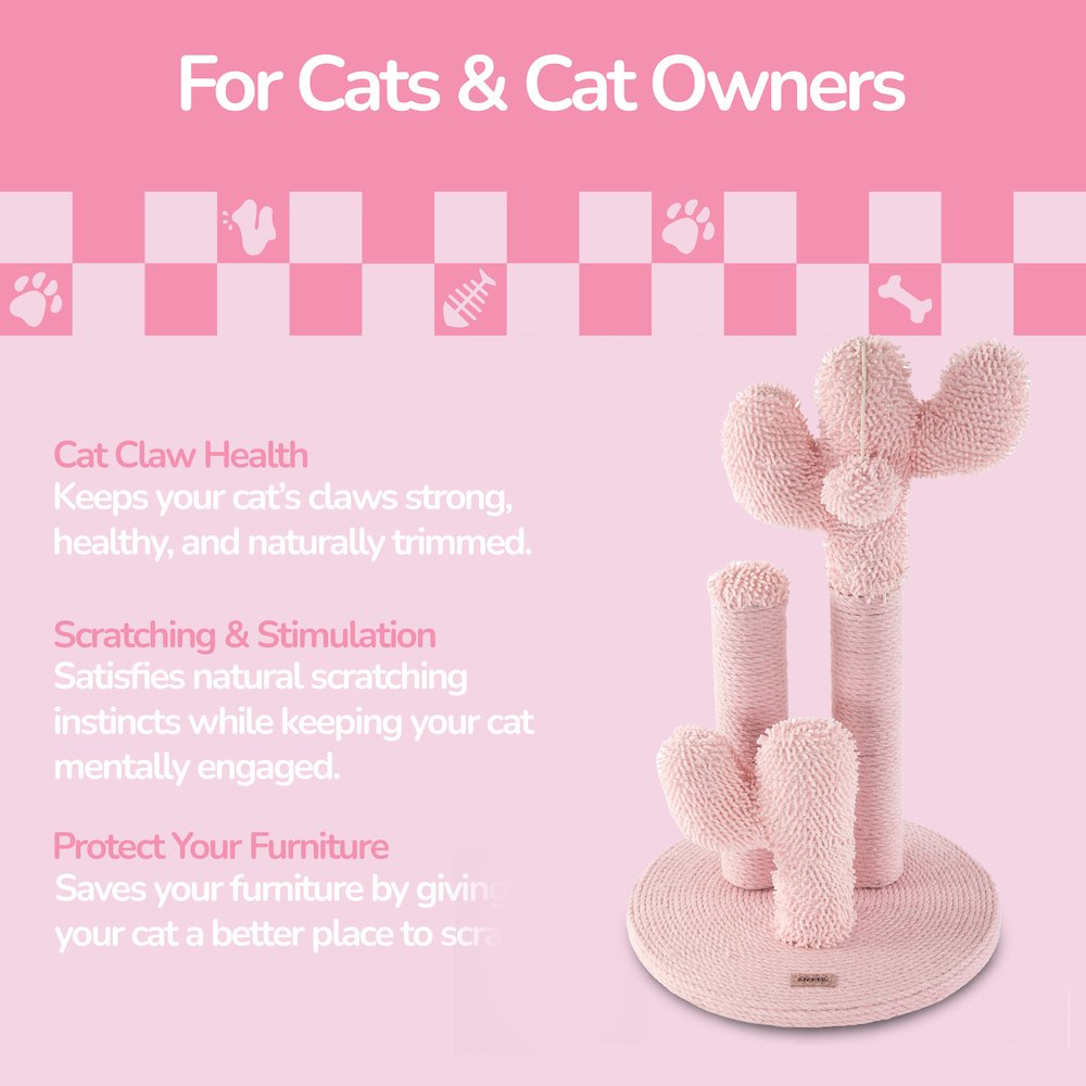 Marfa Modern Jute Triple-Cactus Cat Scratching Post with Fuzzy Toy, Pink