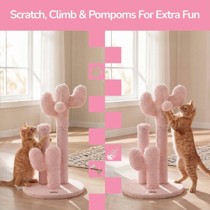 Marfa Modern Jute Triple-Cactus Cat Scratching Post with Fuzzy Toy, Pink