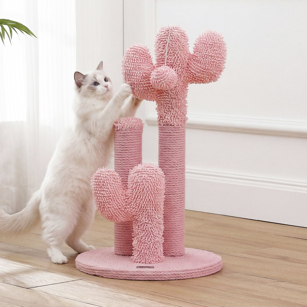 Marfa Modern Jute Triple-Cactus Cat Scratching Post with Fuzzy Toy, Pink