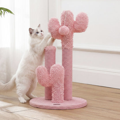 Marfa Modern Jute Triple-Cactus Cat Scratching Post with Fuzzy Toy, Pink