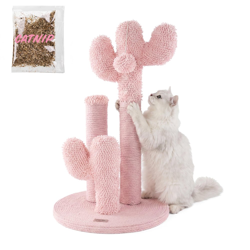 Marfa Modern Jute Triple-Cactus Cat Scratching Post with Fuzzy Toy, Pink