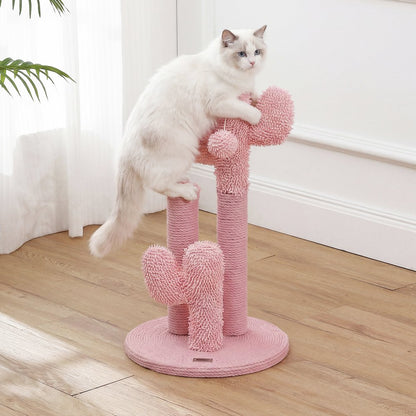 Marfa Modern Jute Triple-Cactus Cat Scratching Post with Fuzzy Toy, Pink