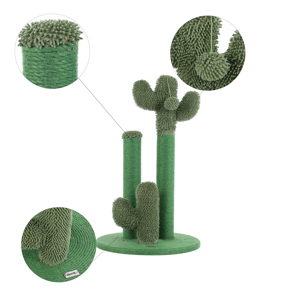Marfa Modern Jute Triple-Cactus Cat Scratching Post With Fuzzy Toy