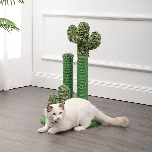 Marfa Modern Jute Triple-Cactus Cat Scratching Post With Fuzzy Toy