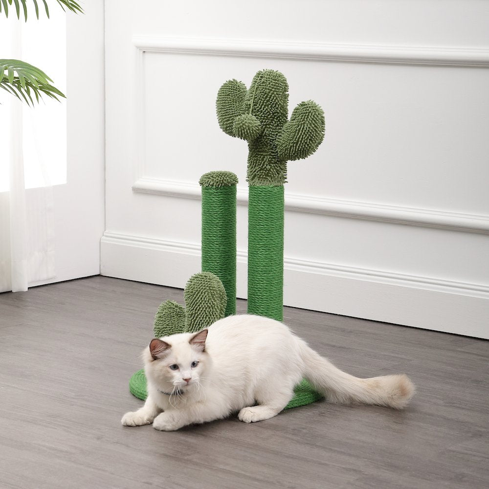 Marfa Modern Jute Triple-Cactus Cat Scratching Post With Fuzzy Toy