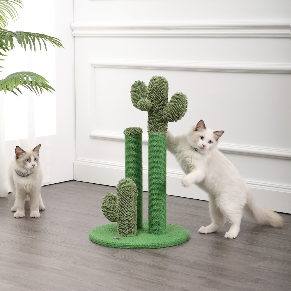 Marfa Modern Jute Triple-Cactus Cat Scratching Post With Fuzzy Toy