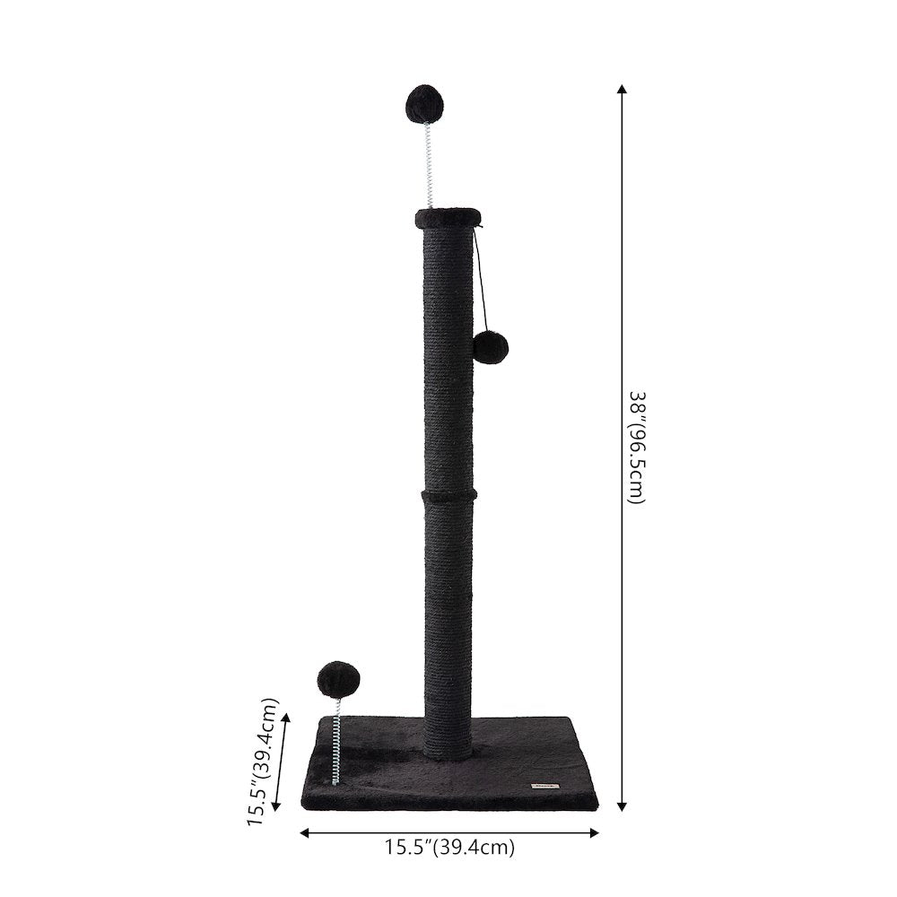 Rylie Farmhouse Sisal Pillar Scratching Post with Toys & Spring Balls, Black