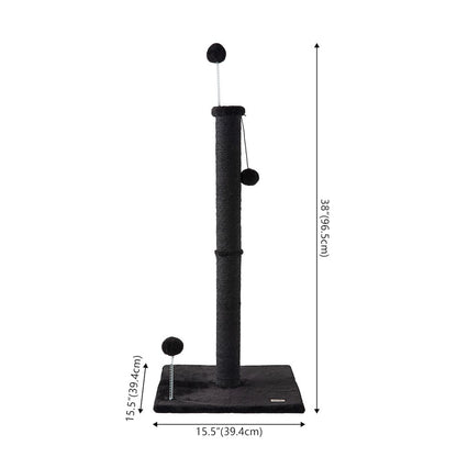 Rylie Farmhouse Sisal Pillar Scratching Post with Toys & Spring Balls, Black