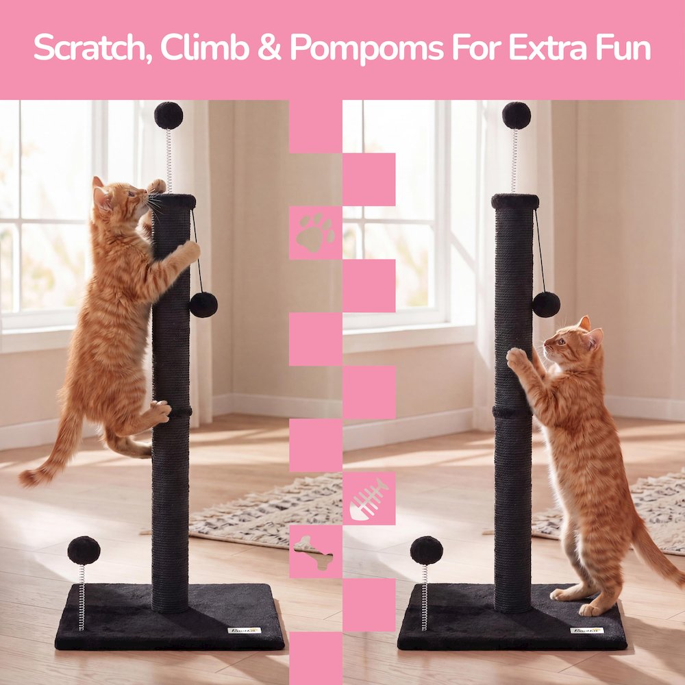 Rylie Farmhouse Sisal Pillar Scratching Post with Toys & Spring Balls, Black