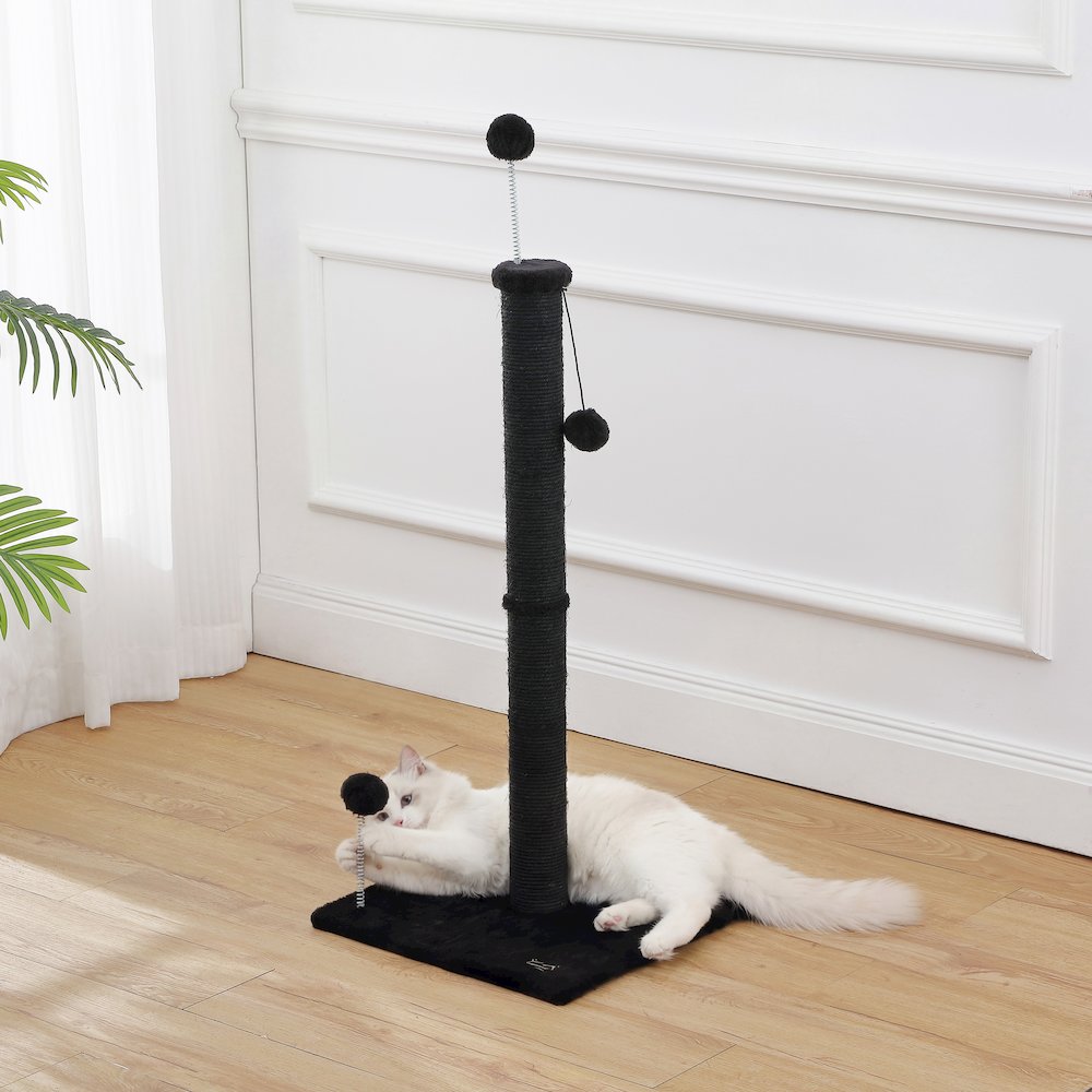 Rylie Farmhouse Sisal Pillar Scratching Post with Toys & Spring Balls, Black