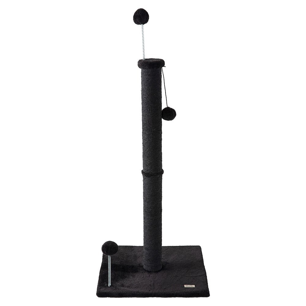 Rylie Farmhouse Sisal Pillar Scratching Post with Toys & Spring Balls, Black