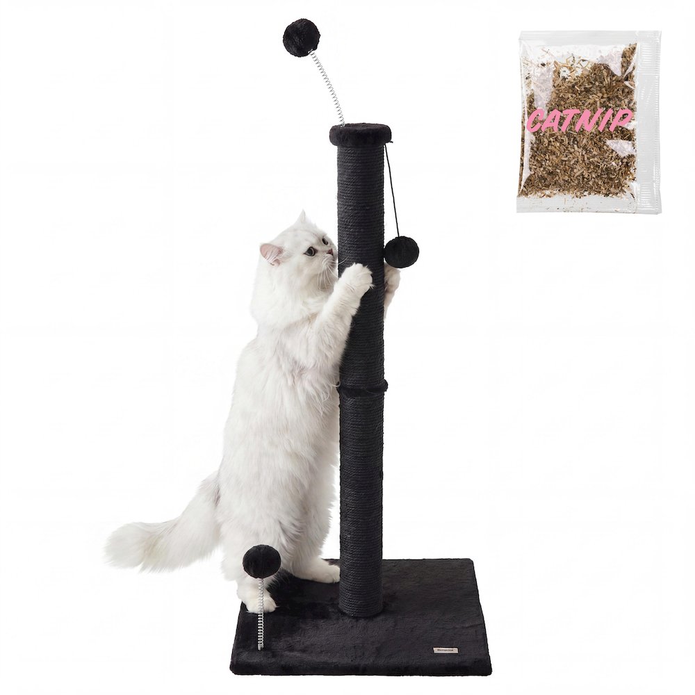 Rylie Farmhouse Sisal Pillar Scratching Post with Toys & Spring Balls, Black