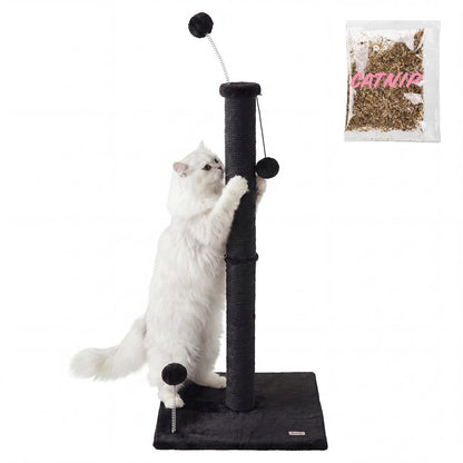 Rylie Farmhouse Sisal Pillar Scratching Post with Toys & Spring Balls, Black