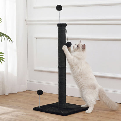 Rylie Farmhouse Sisal Pillar Scratching Post with Toys & Spring Balls, Black