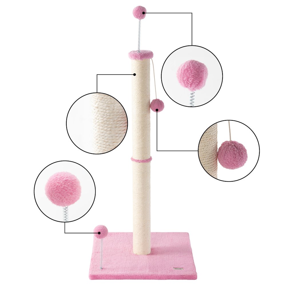 Rylie Farmhouse Sisal Pillar Scratching Post with Toys & Balls, Pink/Cream