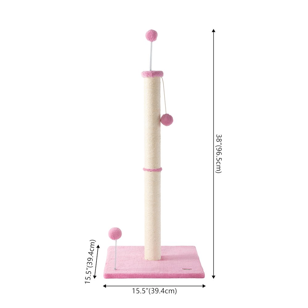 Rylie Farmhouse Sisal Pillar Scratching Post with Toys & Balls, Pink/Cream